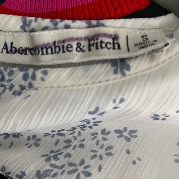 Abercrombie & Fitch Women Dress S White Blue Floral Sheer Balloon Sleeve Chiffon - Picture 4 of 11